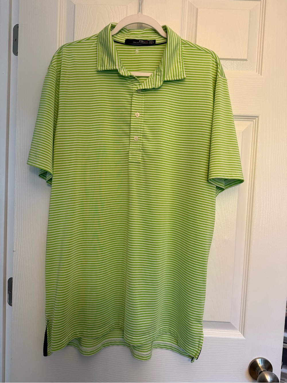 Ralph Lauren RLX  Men’s Lime Green Striped Polo Shirt Sz L